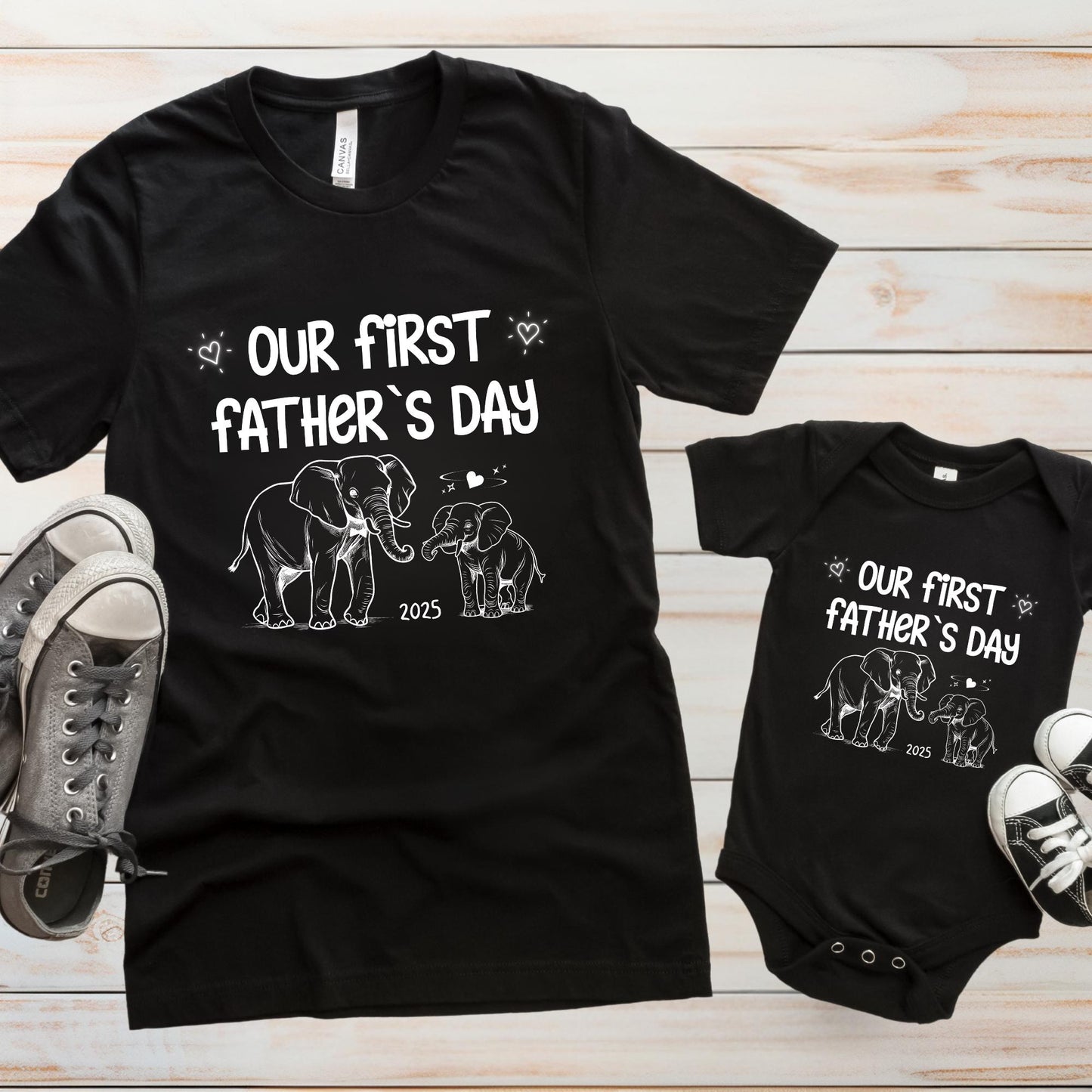 First Father's Day Shirt: Dad & Baby Elephant Matching Bodysuit
