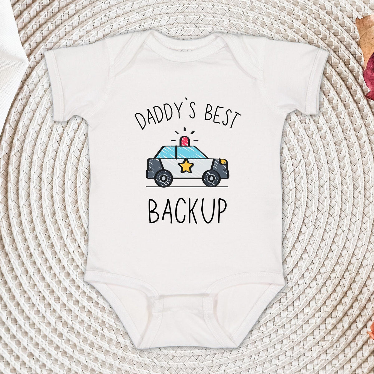 Daddy’s Backup Police Car Baby Bodysuit