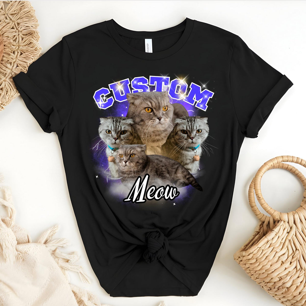 Custom Vintage Bootleg Pet 90s Cat Portrait T-Shirt