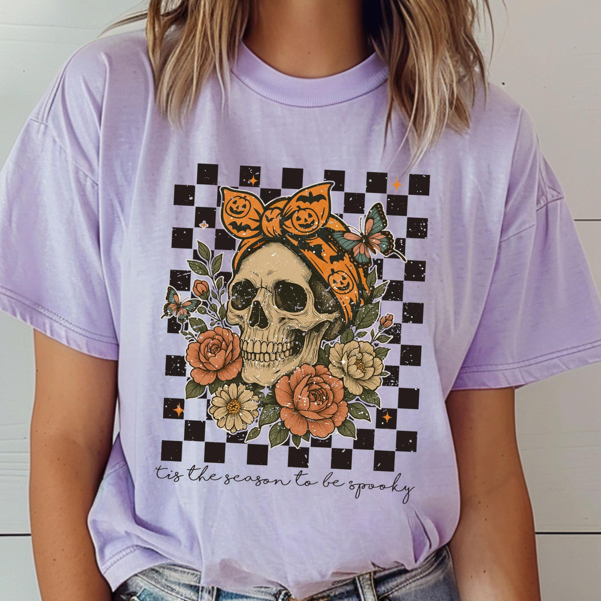 Skull Bow Halloween Shirt: Spooky Comfort Colors Tee