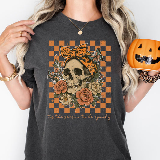 Skull Bow Halloween Shirt: Spooky Comfort Colors Tee