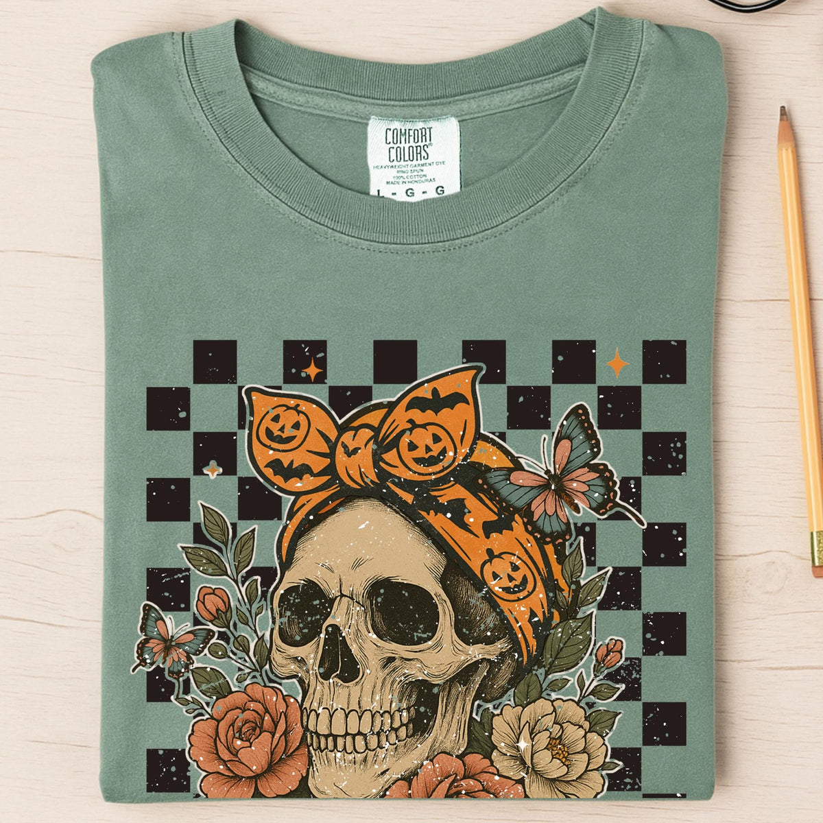 Skull Bow Halloween Shirt: Spooky Comfort Colors Tee