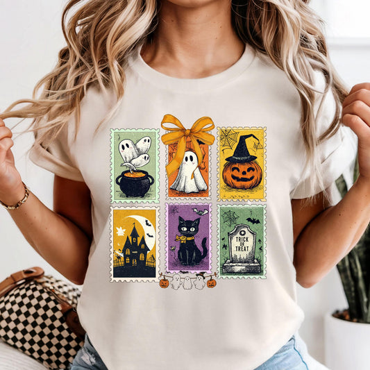 Halloween Cute Ghost Pumpkin Cat Shirt, Comfort Colors®, Cute Ghost Shirt, Retro Ghost Tee, Women's Halloween Shirt, Fall Spooky Cat shirt