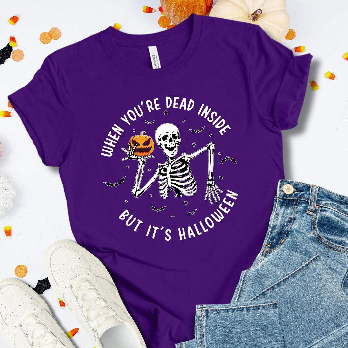 Funny Skeleton Shirt Halloween Gift, When You Are Dead Inside But It is Halloween Shirt, Creepy Halloween T-shirt, Pumpkin Tee