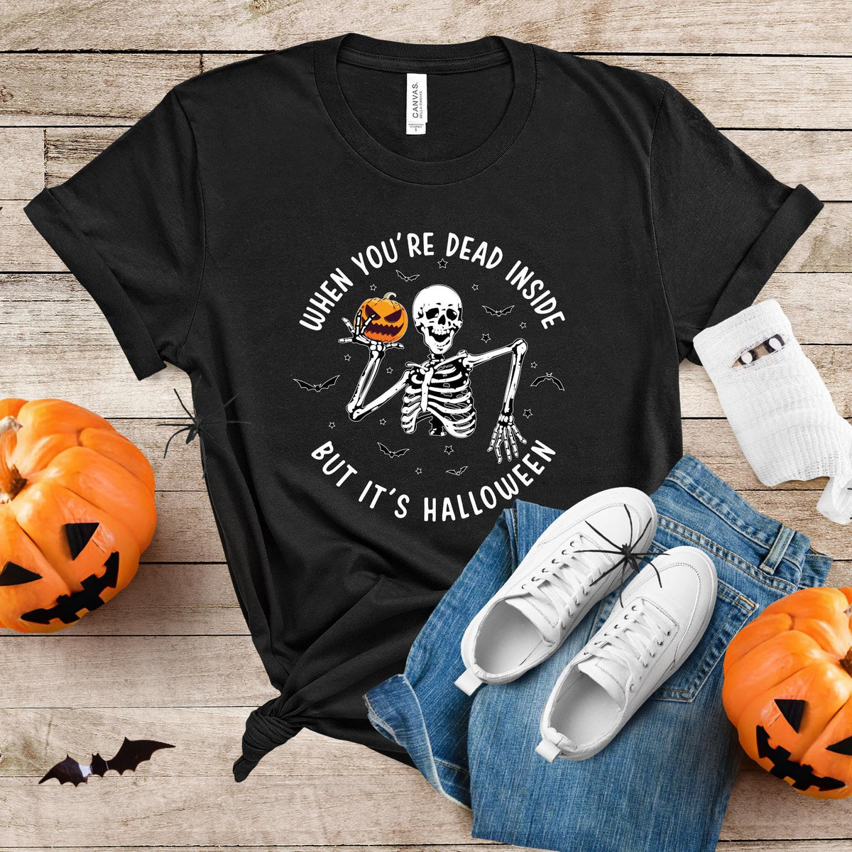 Funny Skeleton Shirt Halloween Gift, When You Are Dead Inside But It is Halloween Shirt, Creepy Halloween T-shirt, Pumpkin Tee