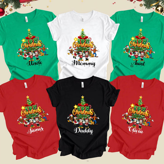 Custom Disney Merry Christmas Shirt, Mickey & Friends Xmas Tree T-shirt