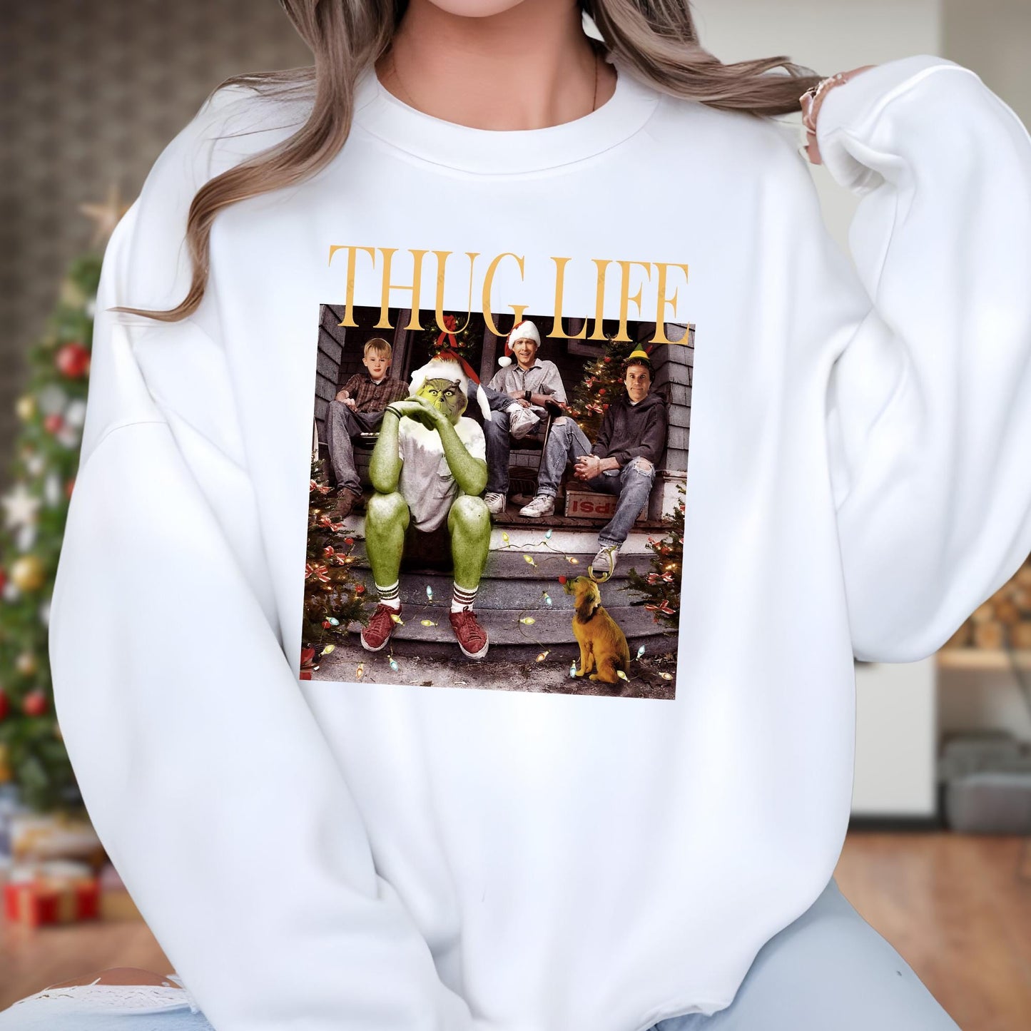 Thug Life Christmas Sweatshirt Christmas Movie Hoodie Christmas Friends Sweat Christmas Gifts for Women Holiday Crewneck Xmas