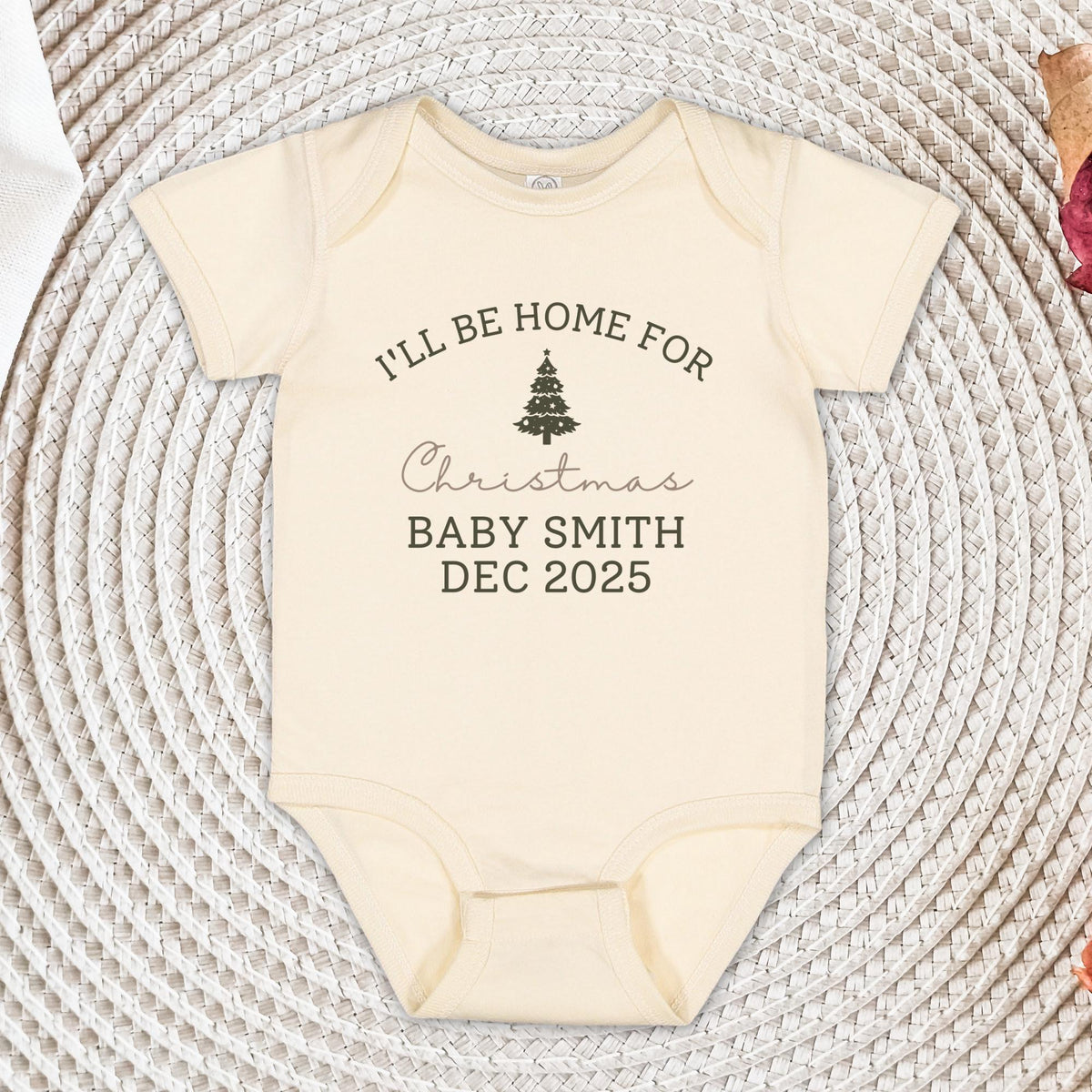 I'll Be Home For Christmas Baby Onesie®, Pregnancy Reveal Christmas Baby Bodysuit, December Baby Announcement Onesie®, Baby Shower Gift