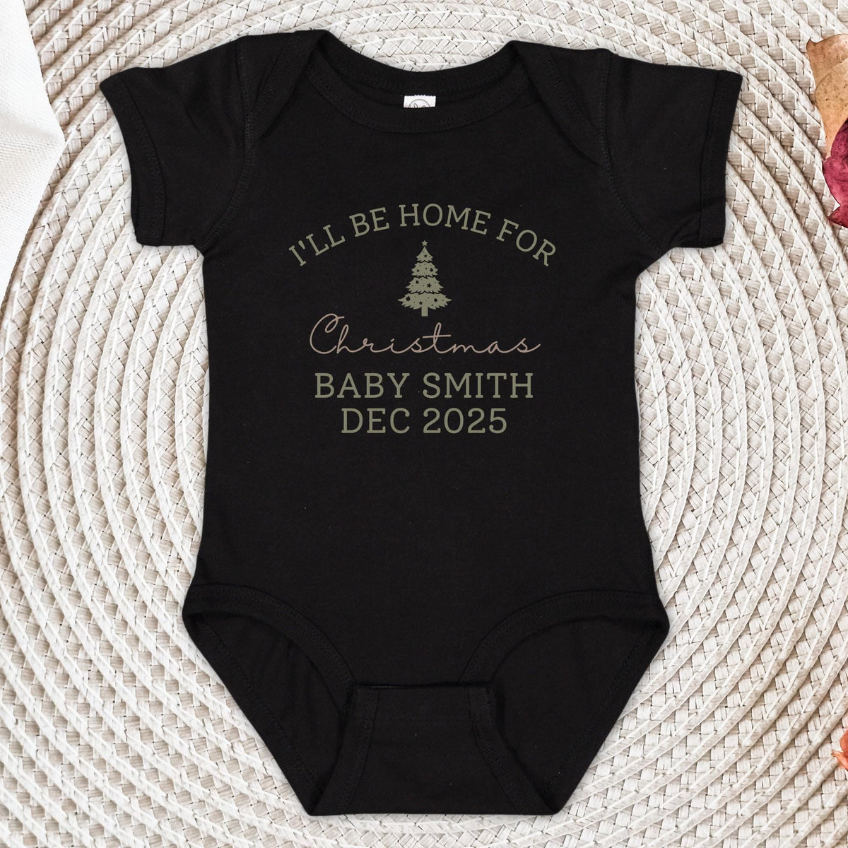 I'll Be Home For Christmas Baby Onesie®, Pregnancy Reveal Christmas Baby Bodysuit, December Baby Announcement Onesie®, Baby Shower Gift