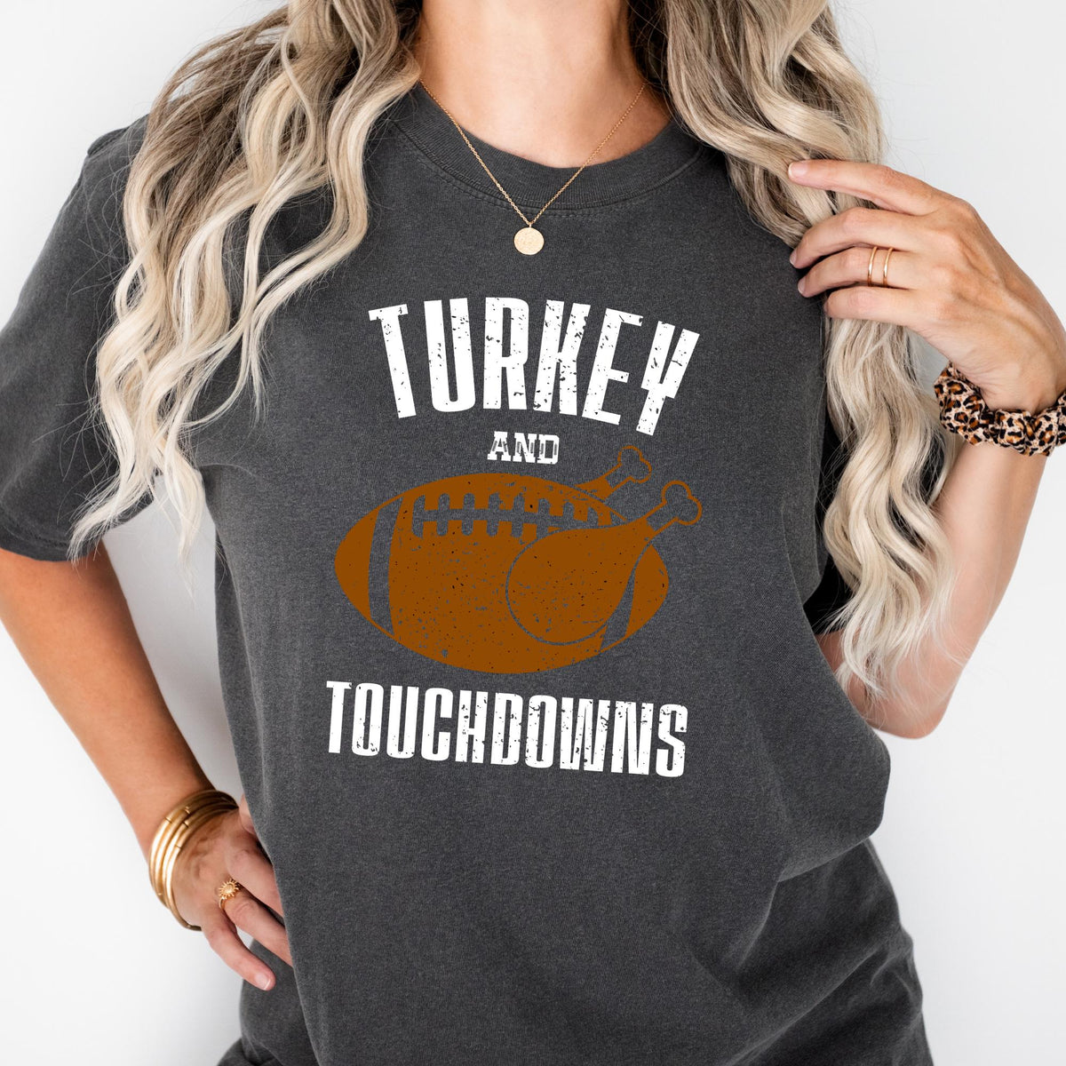 Comfort Colors® Turkey and Touchdowns Shirt, Thanksgiving Gift, Football Lover Tee