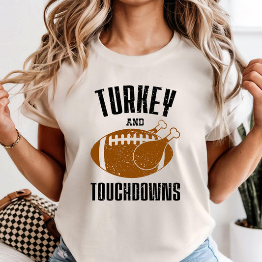 Comfort Colors® Turkey and Touchdowns Shirt, Thanksgiving Gift, Football Lover Tee