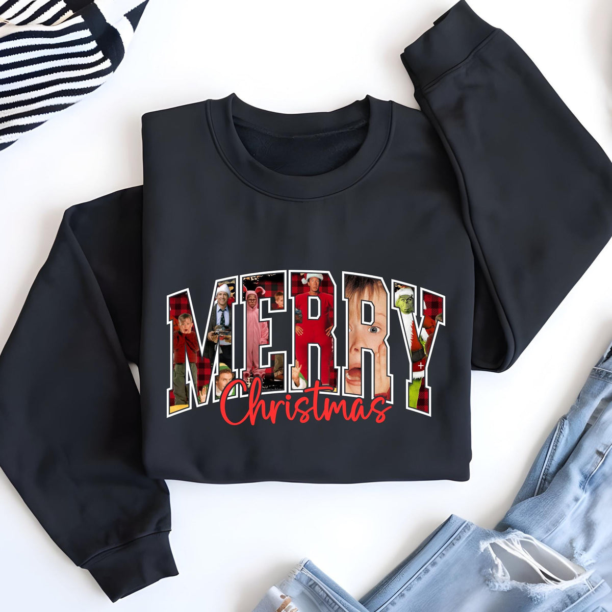 Merry Christmas 90s Movies Sweatshirt, Vintage Christmas Movies Sweat, Retro Xmas Hoodie