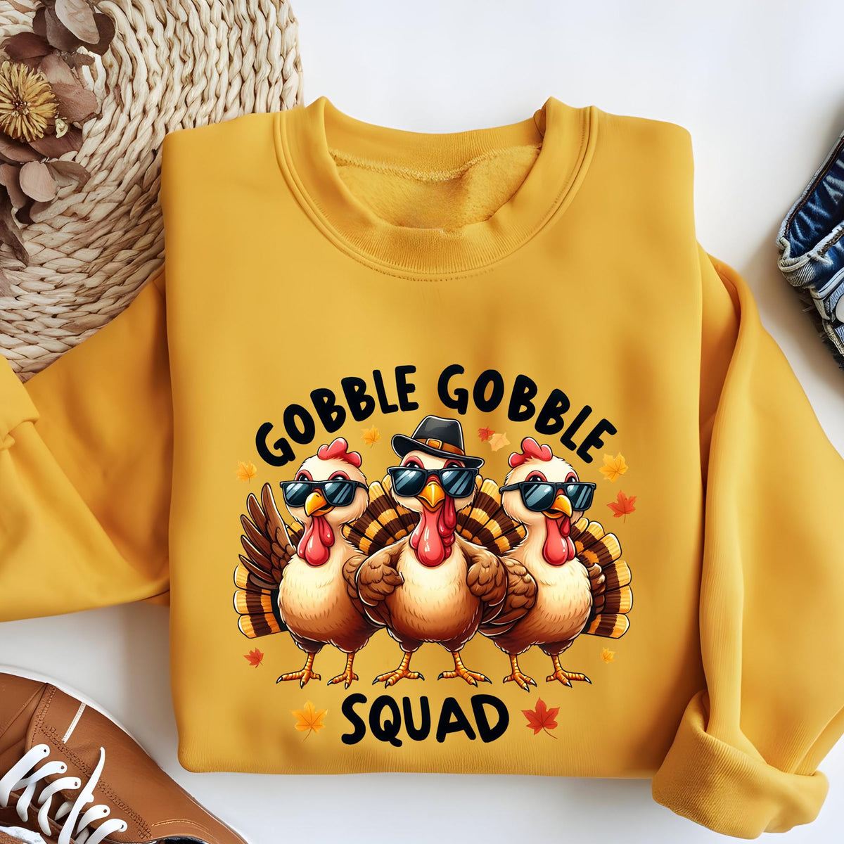 Thanksgiving Gobble Squad Sweatshirt, Funny Turkey Hoodie Autumn Sweater