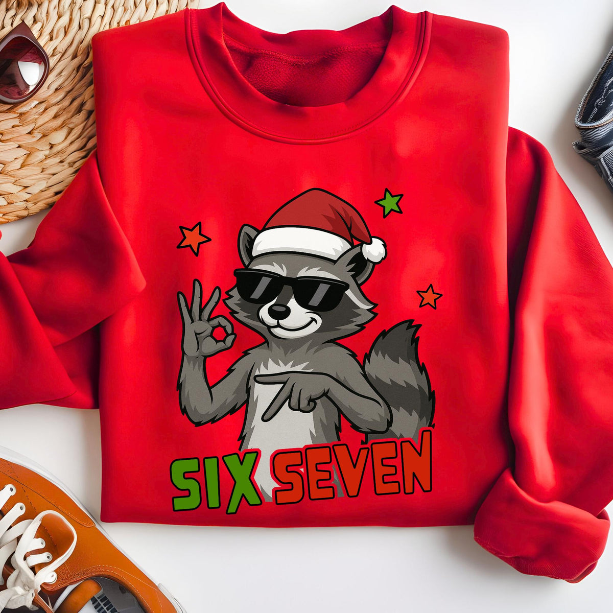 Six Seven Sweatshirt, 6 7 Christmas Sweat, Raccoon Viral Tiktok Xmas Hoodie