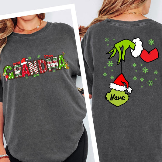Comfort Colors® Custom 2 Sides Shirt, Christmas Grandma Tee, Mama Tee, Grandkids Names T-shirt