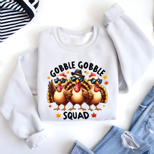 Thanksgiving Gobble Squad Sweatshirt, Funny Turkey Hoodie Autumn Sweater