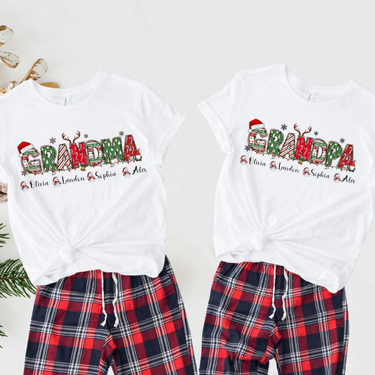 Custom Grandma Shirt with Grandkids Name, Christmas Grandpa Tee, Grandparents Matching T-shirt