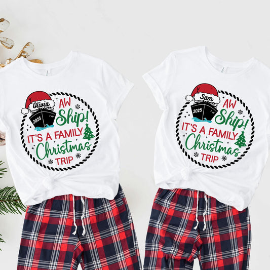 Custom Christmas Shirt: Aw Ship It's A Family Christmas Trip Tee, Cruise Xmas Gift