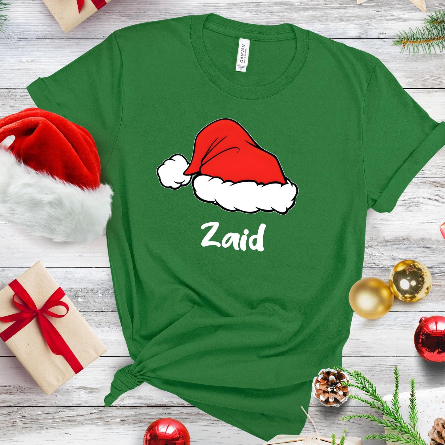 Custom Family Christmas Shirt: Santa Hat Name Matching Xmas Tee