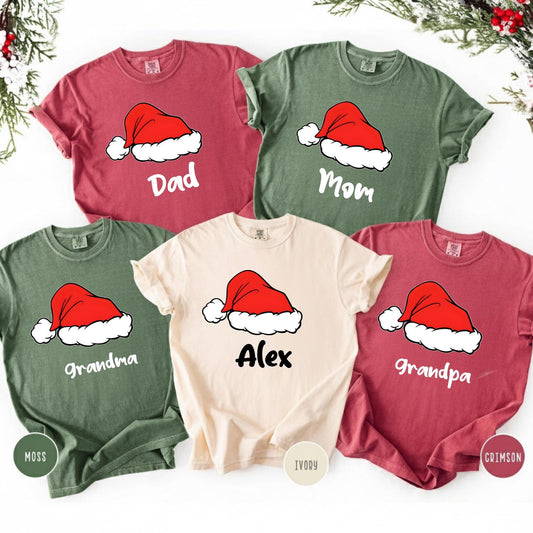 Comfort Colors® Santa Hat Shirt, Custom Christmas T-shirt, Family Matching Tee Xmas Gifts