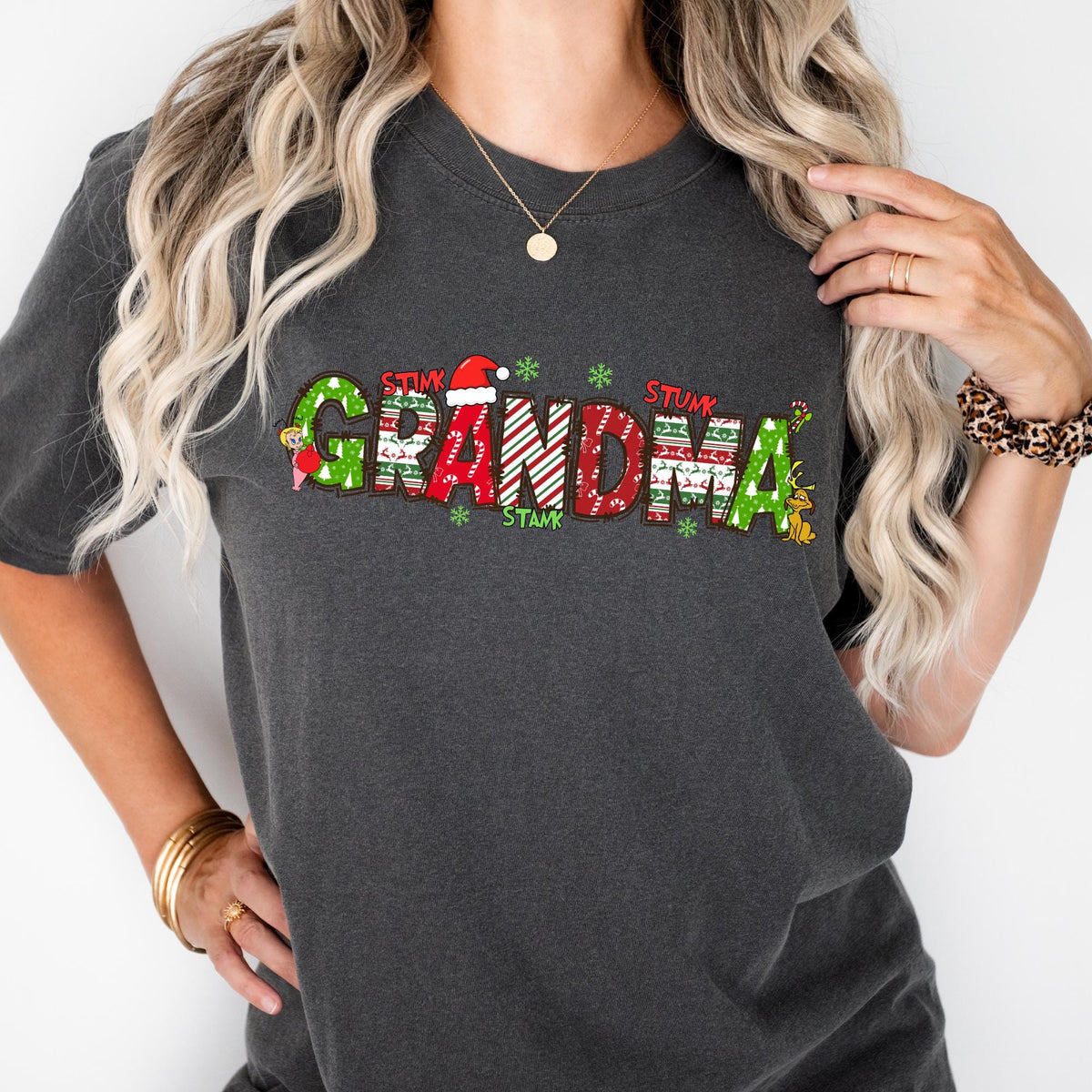 Comfort Colors® Custom 2 Sides Shirt, Christmas Grandma Tee, Mama Tee, Grandkids Names T-shirt