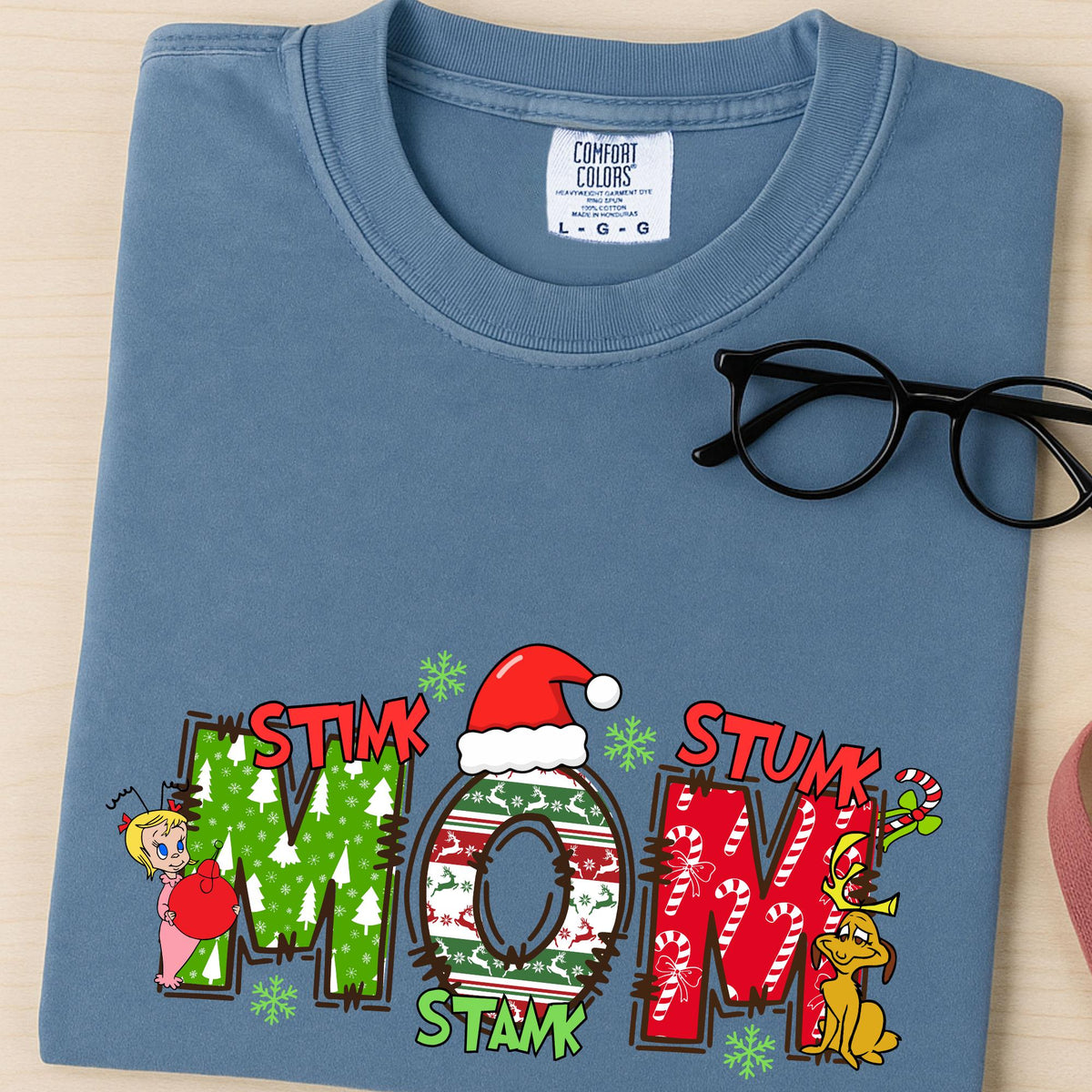 Comfort Colors® Custom 2 Sides Shirt, Christmas Grandma Tee, Mama Tee, Grandkids Names T-shirt