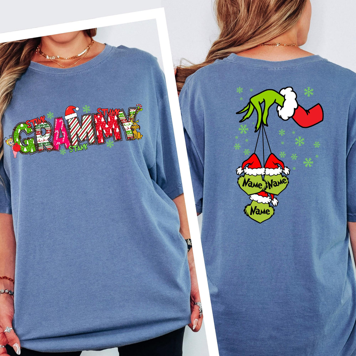 Comfort Colors® Custom 2 Sides Shirt, Christmas Grandma Tee, Mama Tee, Grandkids Names T-shirt