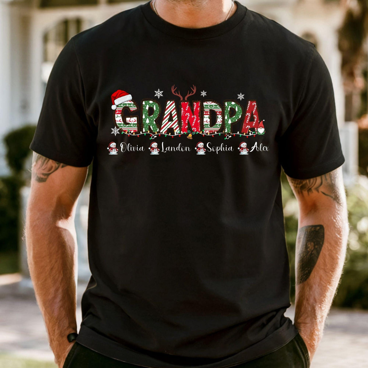 Personalized Christmas Shirt for Grandma & Grandpa with Grandkids Names, Custom Holiday Family Tee, Xmas Gift Shirt