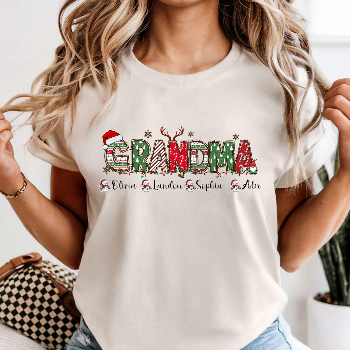 Personalized Christmas Shirt for Grandma & Grandpa with Grandkids Names, Custom Holiday Family Tee, Xmas Gift Shirt