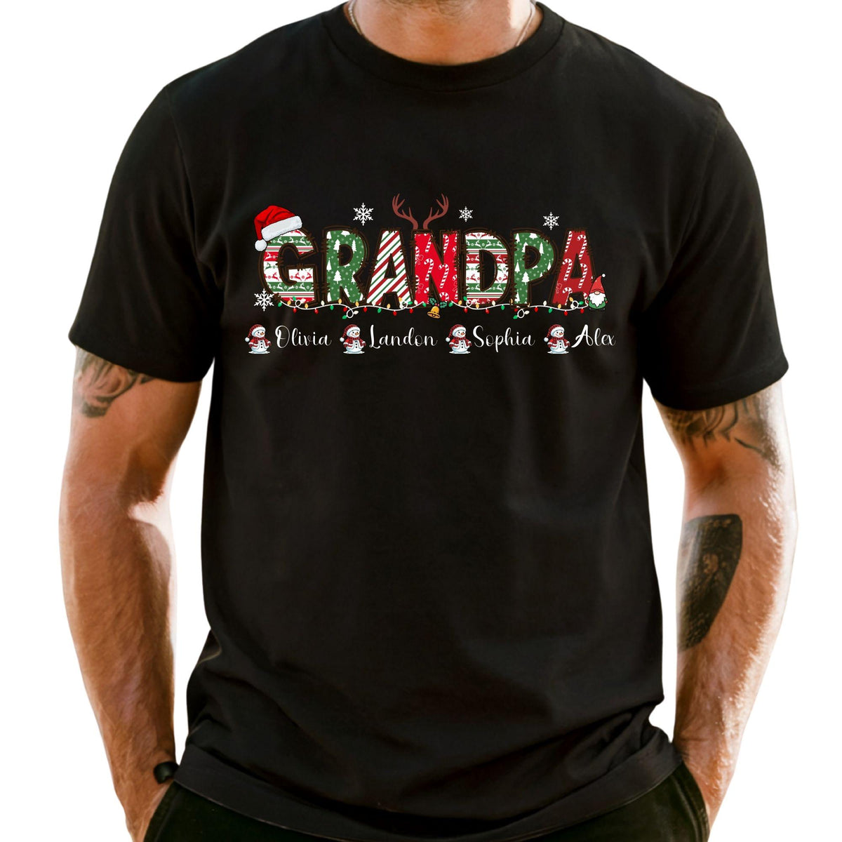Personalized Christmas Shirt for Grandma & Grandpa with Grandkids Names, Custom Holiday Family Tee, Xmas Gift Shirt