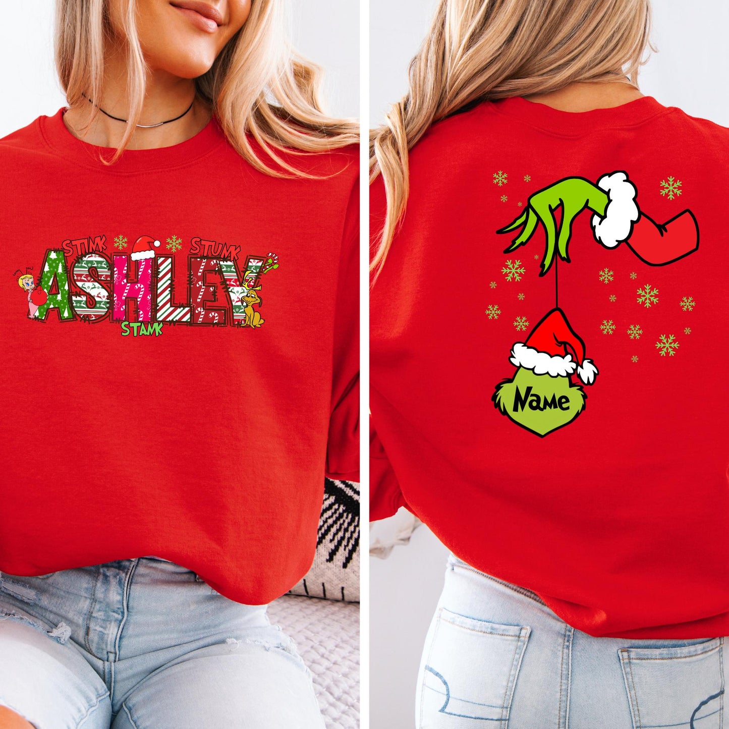 Personalized Sweatshirt Christmas Gift For Grandma, Xmas 2 Sides Hoodie with Grandkids Names