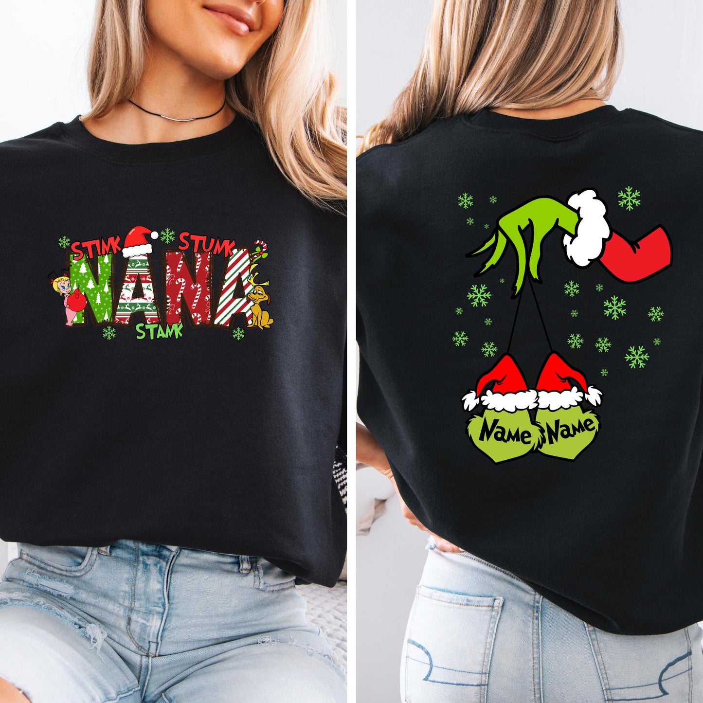Personalized Sweatshirt Christmas Gift For Grandma, Xmas 2 Sides Hoodie with Grandkids Names