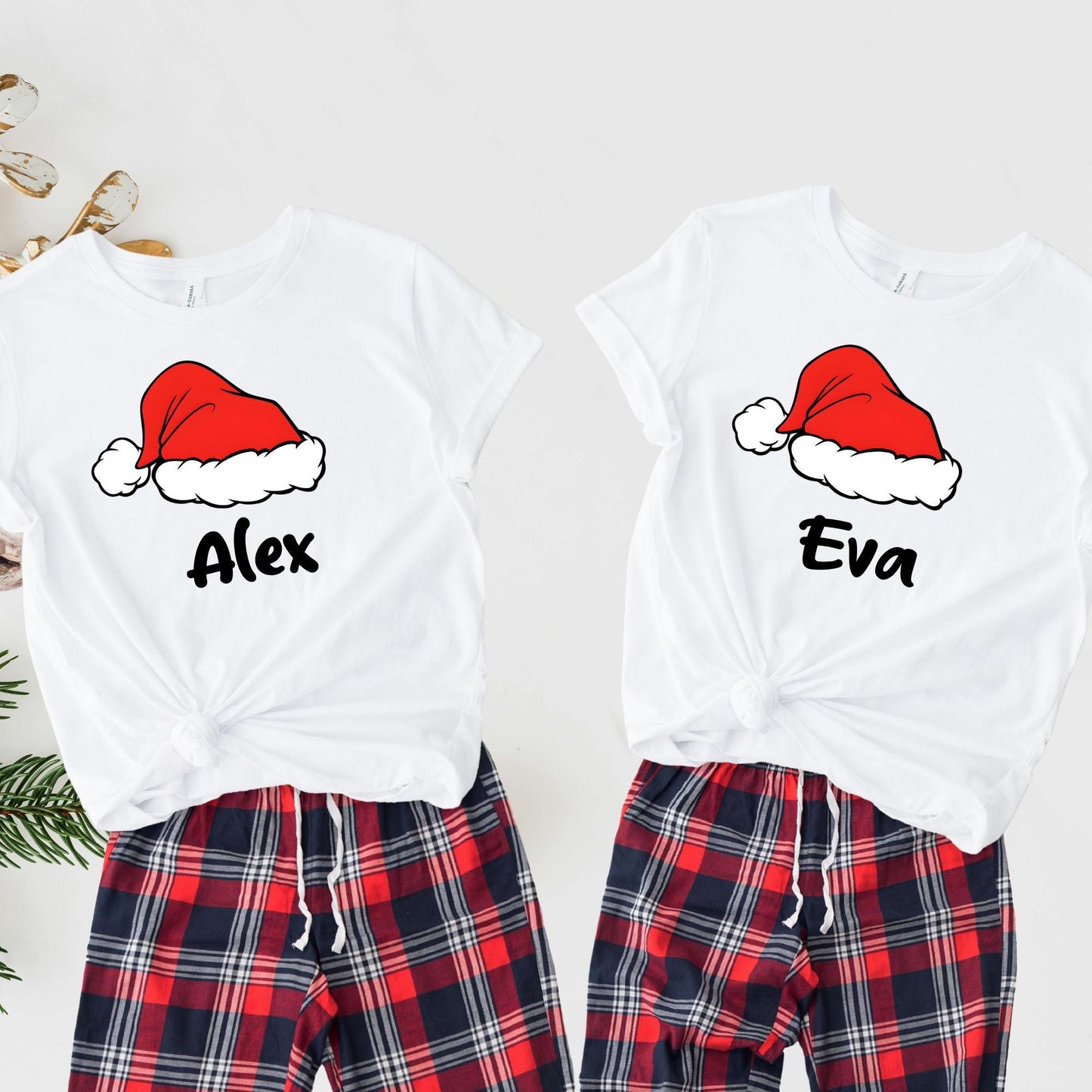 Custom Family Christmas Shirt: Santa Hat Name Matching Xmas Tee