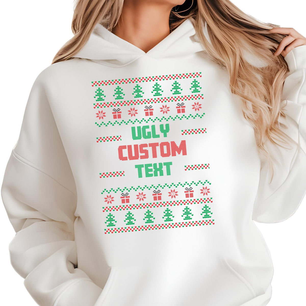 Personalized Ugly Christmas Sweater Sweatshirt, Custom Text Xmas Hoodie