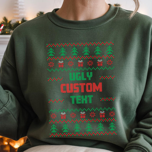 Personalized Ugly Christmas Sweater Sweatshirt, Custom Text Xmas Hoodie