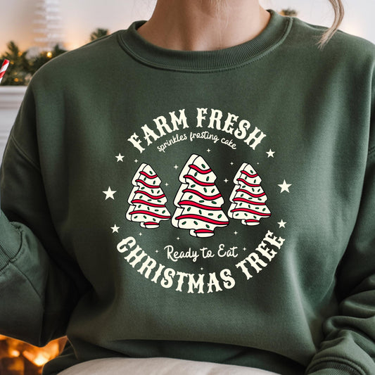 Farm Fresh Christmas Tree Sweatshirt, Xmas Cake Hoodie, Holiday Sweat For Women