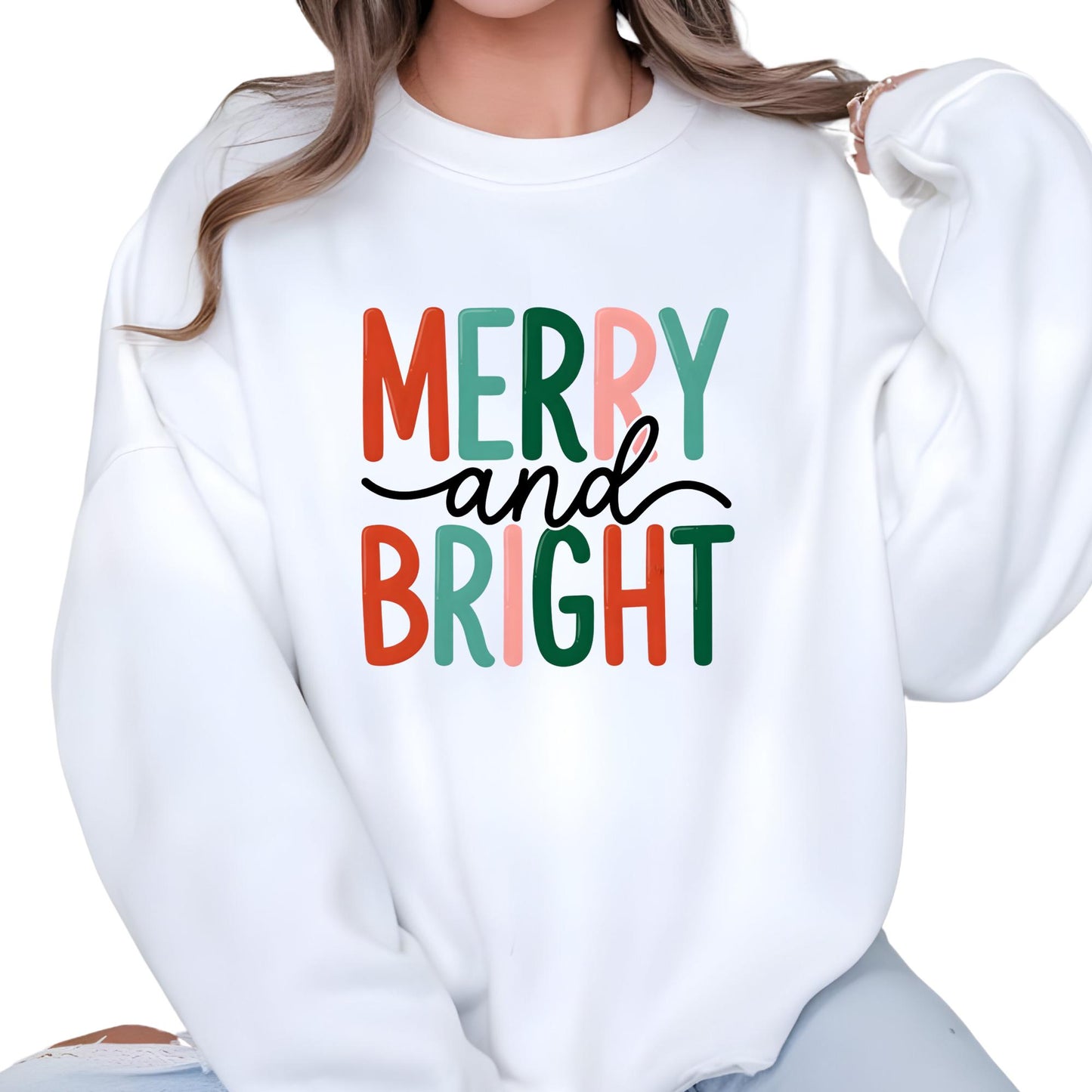 Merry and Bright Sweatshirt, Christmas Sweater, Family Xmas Sweatshirt, Merry Christmas Sweatshirt For Women