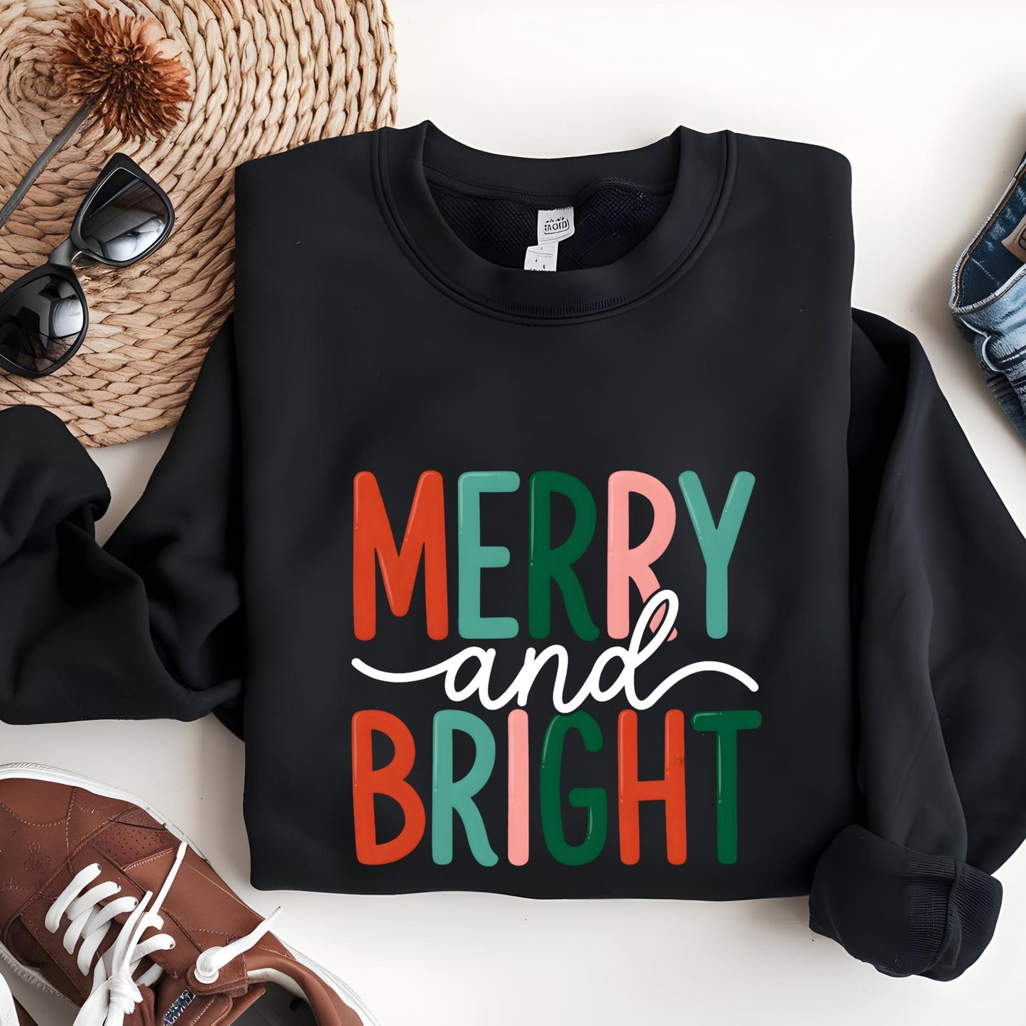 Merry and Bright Sweatshirt, Christmas Sweater, Family Xmas Sweatshirt, Merry Christmas Sweatshirt For Women