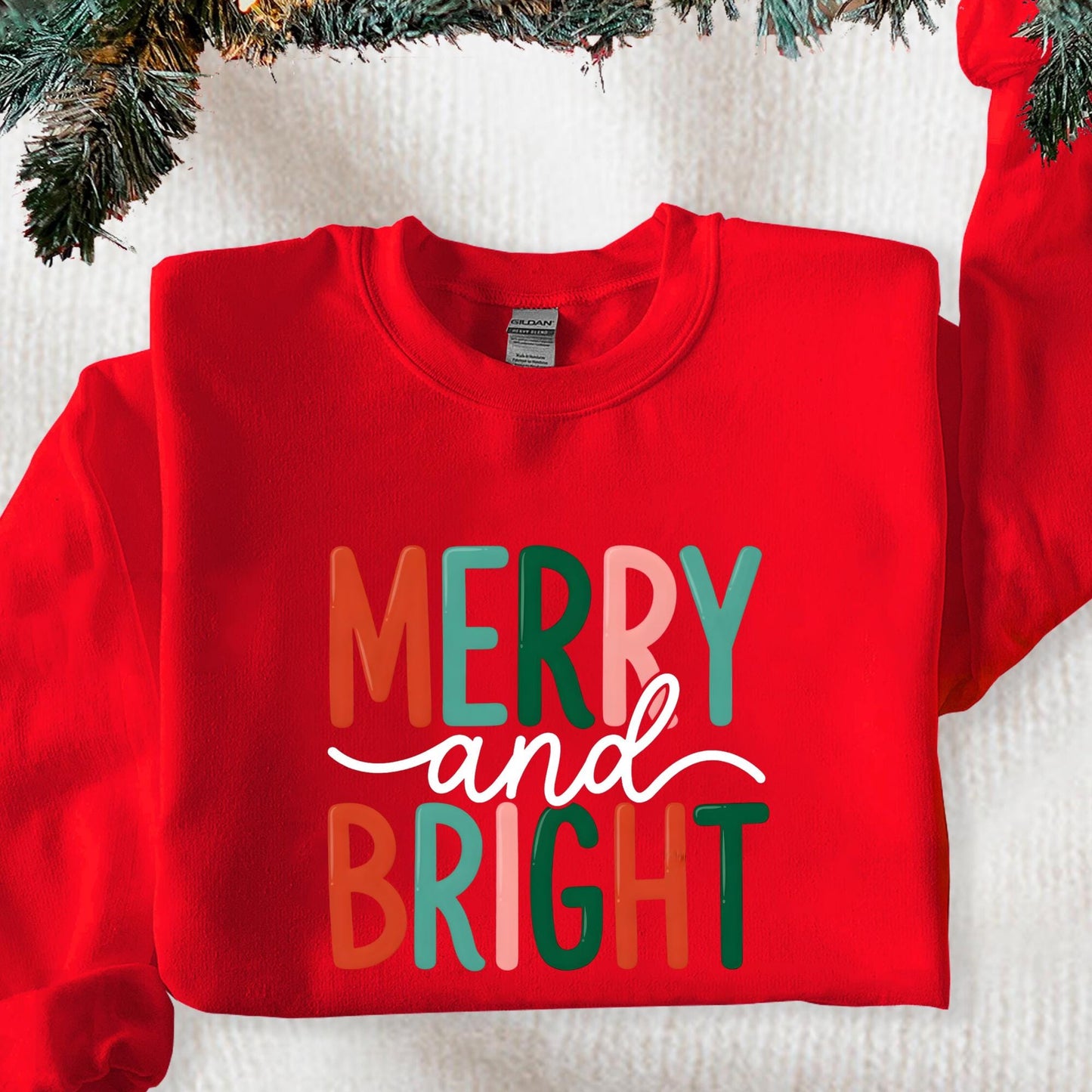 Merry and Bright Sweatshirt, Christmas Sweater, Family Xmas Sweatshirt, Merry Christmas Sweatshirt For Women