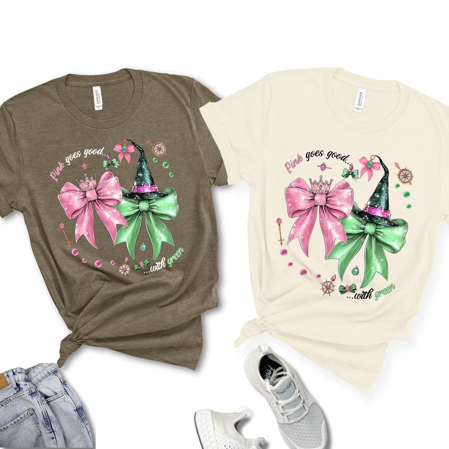Coquette Bow Wicked Movie Inspired Shirt, Pink Goes Good With Green Tee
