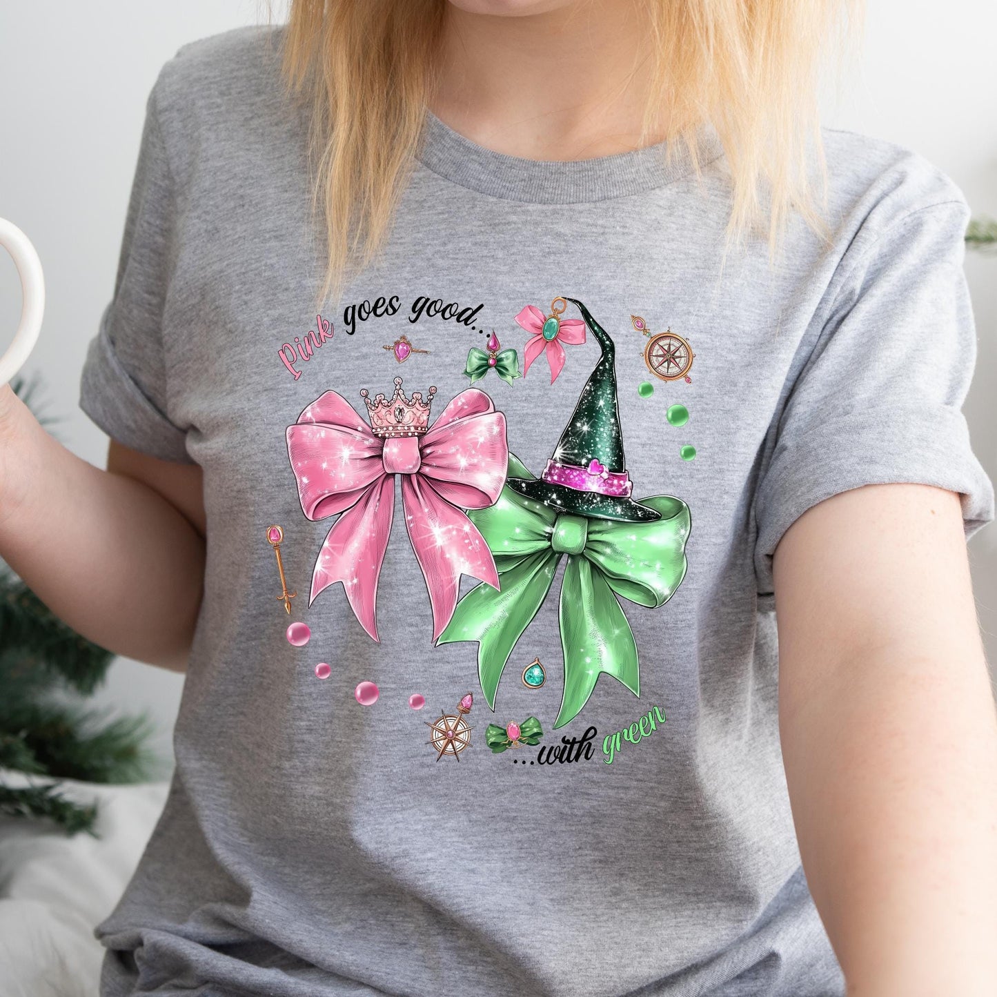 Coquette Bow Wicked Movie Inspired Shirt, Pink Goes Good With Green Tee