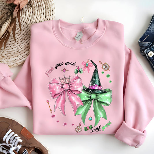 Wicked The Movie Sweatshirt, Coquette Tee, Pink & Green Glitter Broadway Hoodie, Elphaba and Glinda Sweat