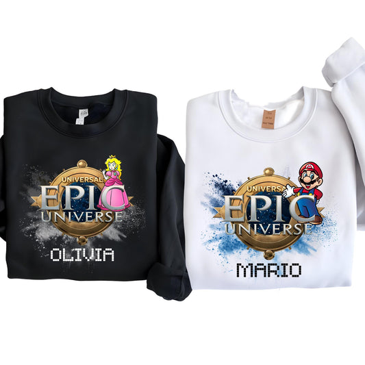 Epic Universe Family Matching Sweatshirt, Personalized Holiday Hoodie, Mario Birthday Sweat