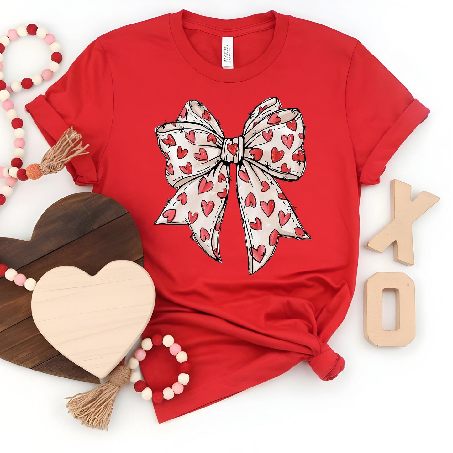 Valentine's Day Heart Bow Shirt, Valentines Bow Tee, Coquette Tshirt, Cute Valentine Gifts