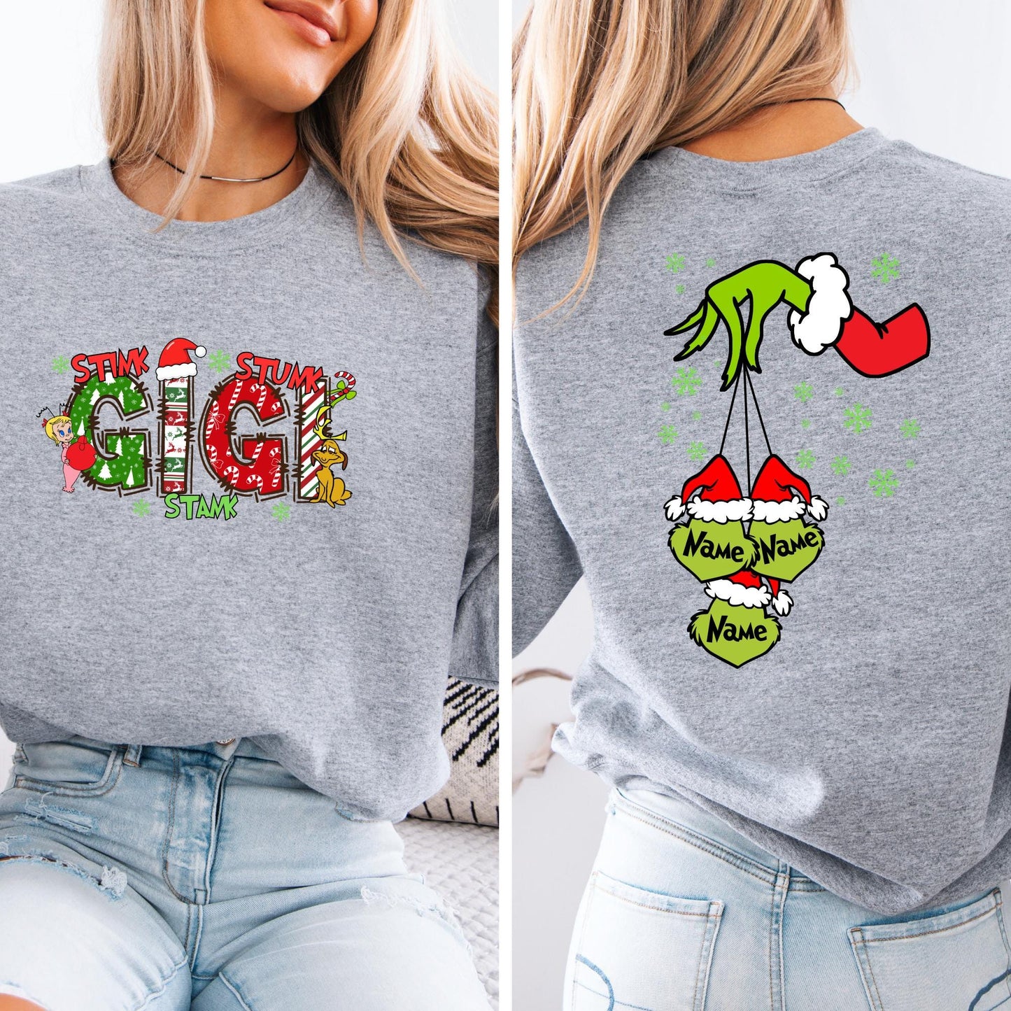 Personalized Sweatshirt Christmas Gift For Grandma, Xmas 2 Sides Hoodie with Grandkids Names