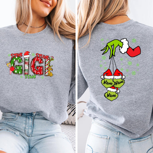 Personalized Sweatshirt Christmas Gift For Grandma, Xmas 2 Sides Hoodie with Grandkids Names