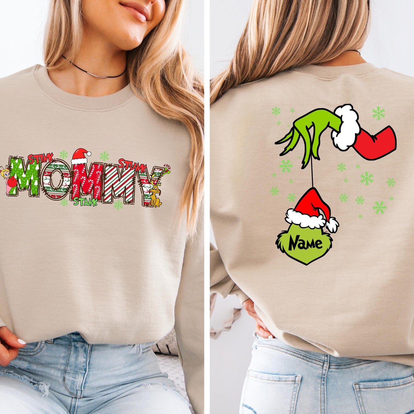Personalized Sweatshirt Christmas Gift For Grandma, Xmas 2 Sides Hoodie with Grandkids Names