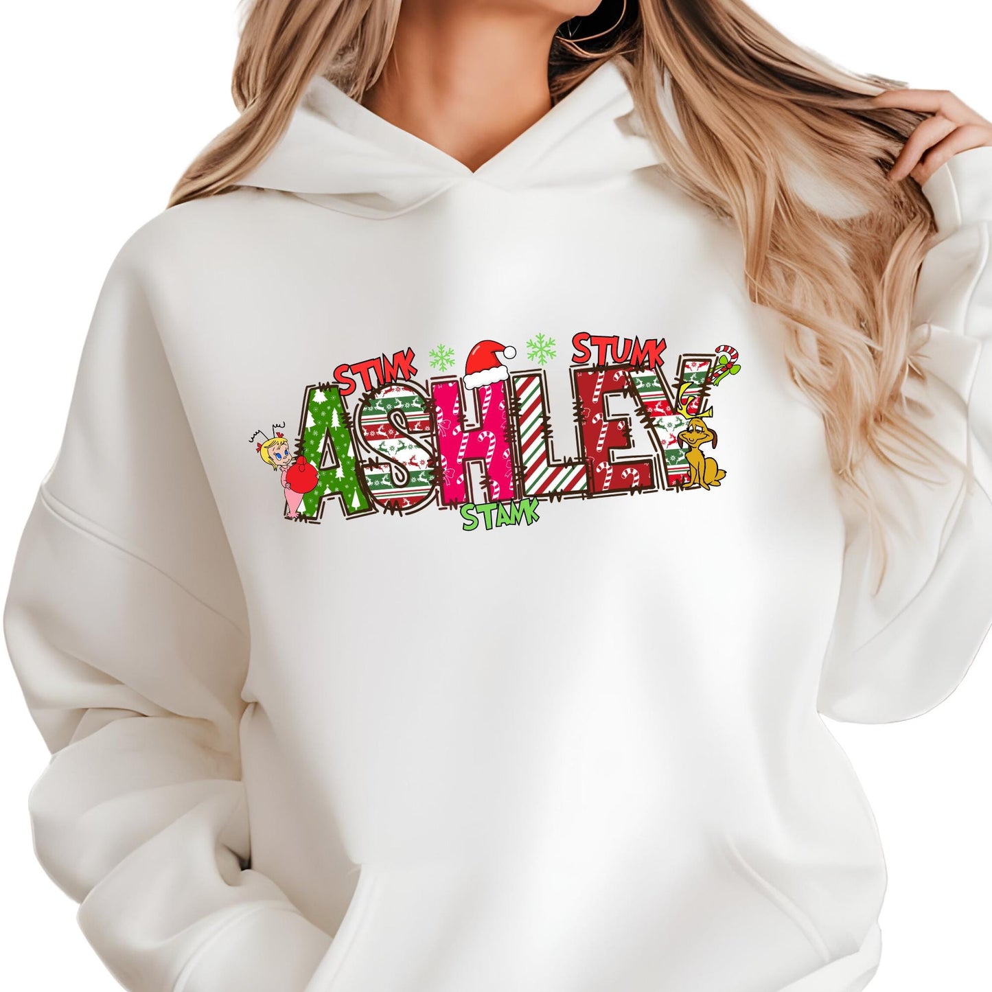 Personalized Sweatshirt Christmas Gift For Grandma, Xmas 2 Sides Hoodie with Grandkids Names