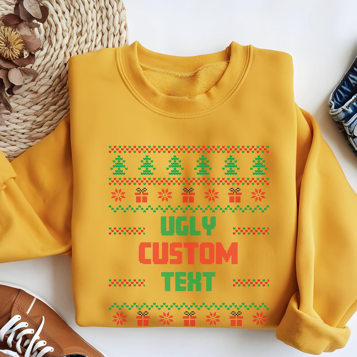 Personalized Ugly Christmas Sweater Sweatshirt, Custom Text Xmas Hoodie