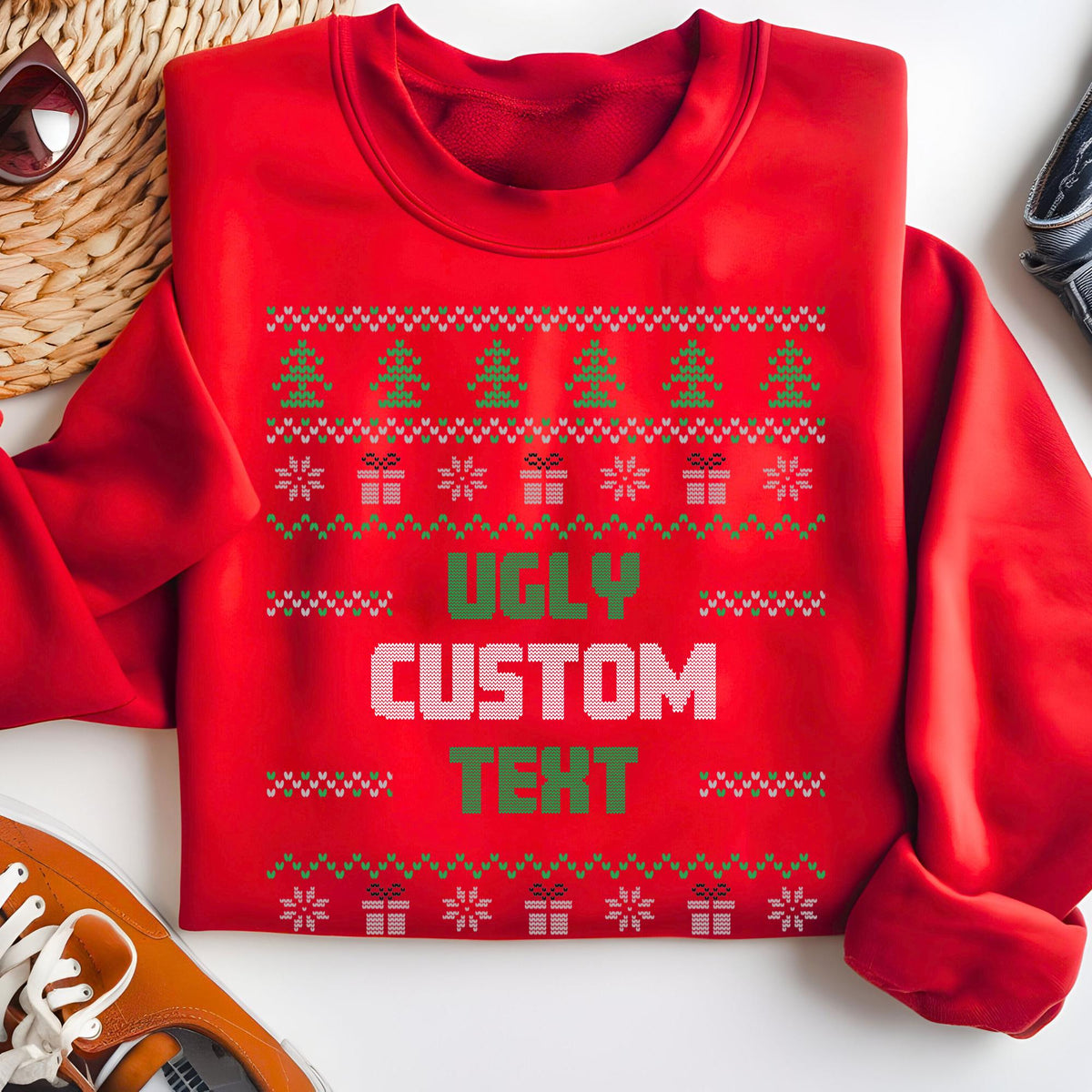 Personalized Ugly Christmas Sweater Sweatshirt, Custom Text Xmas Hoodie